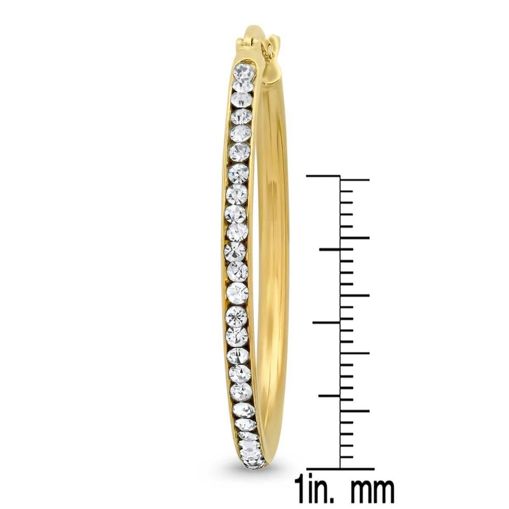 Ladies Stainless Steel And Simulated Diamonds Hoop Earrings