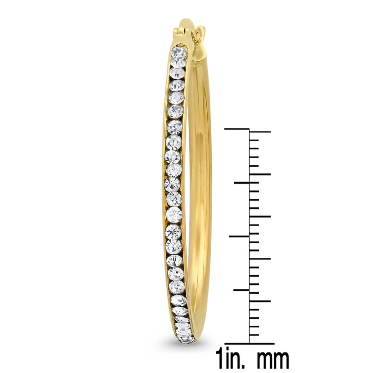 Ladies Stainless Steel And Simulated Diamonds Hoop Earrings