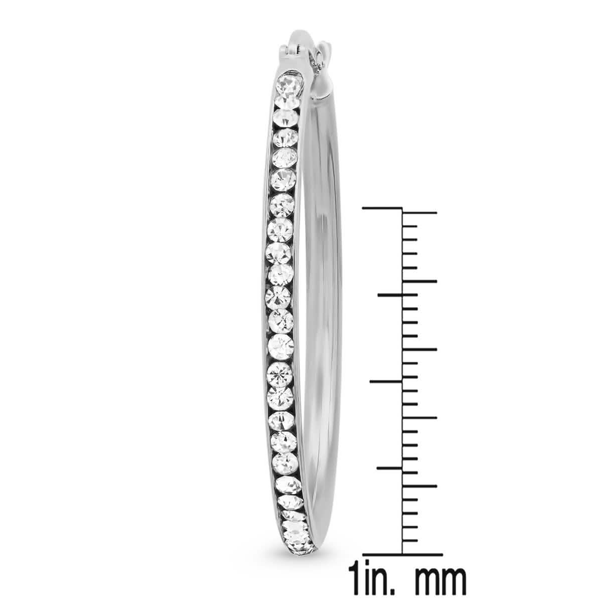Ladies Stainless Steel And Simulated Diamonds Hoop Earrings