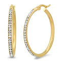 Ladies Stainless Steel And Simulated Diamonds Hoop Earrings
