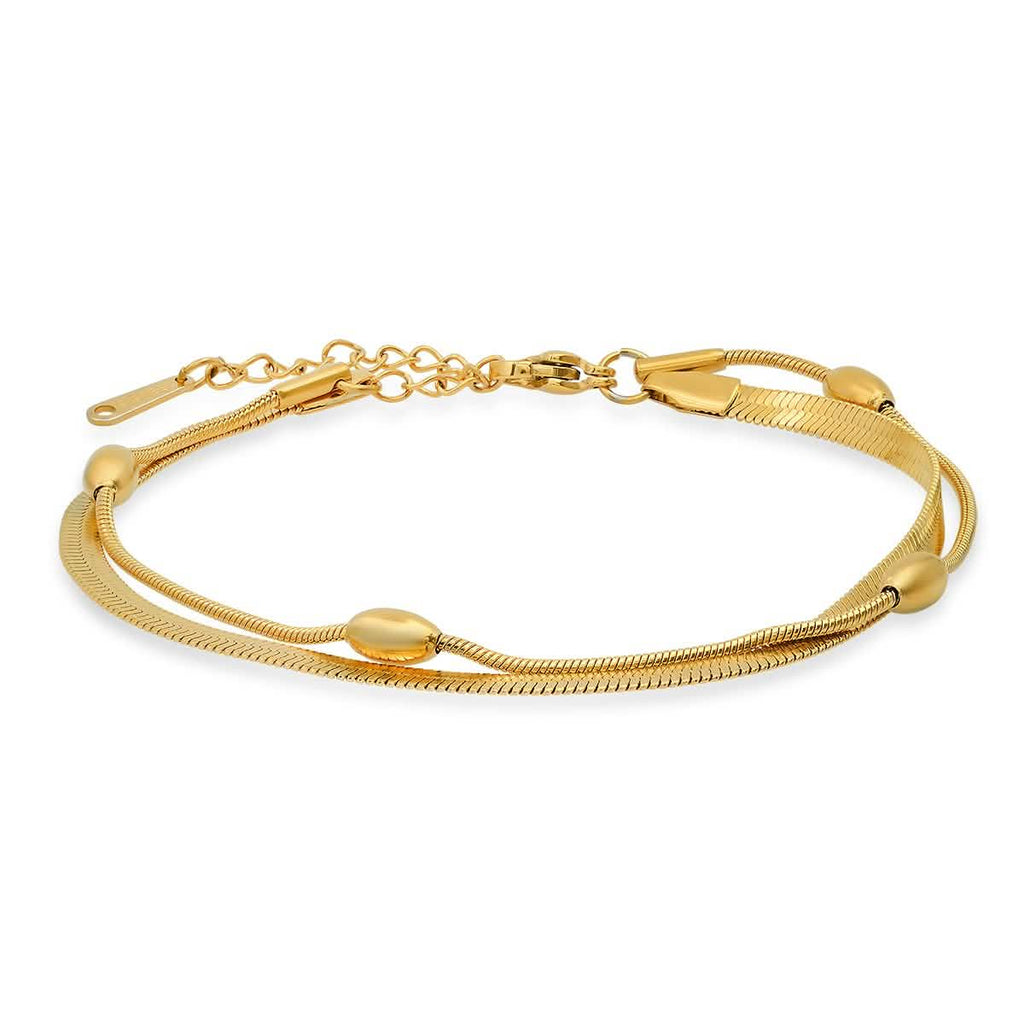 Ladies Stainless Steel Double Layered Snake Beaded Chain Bracelet