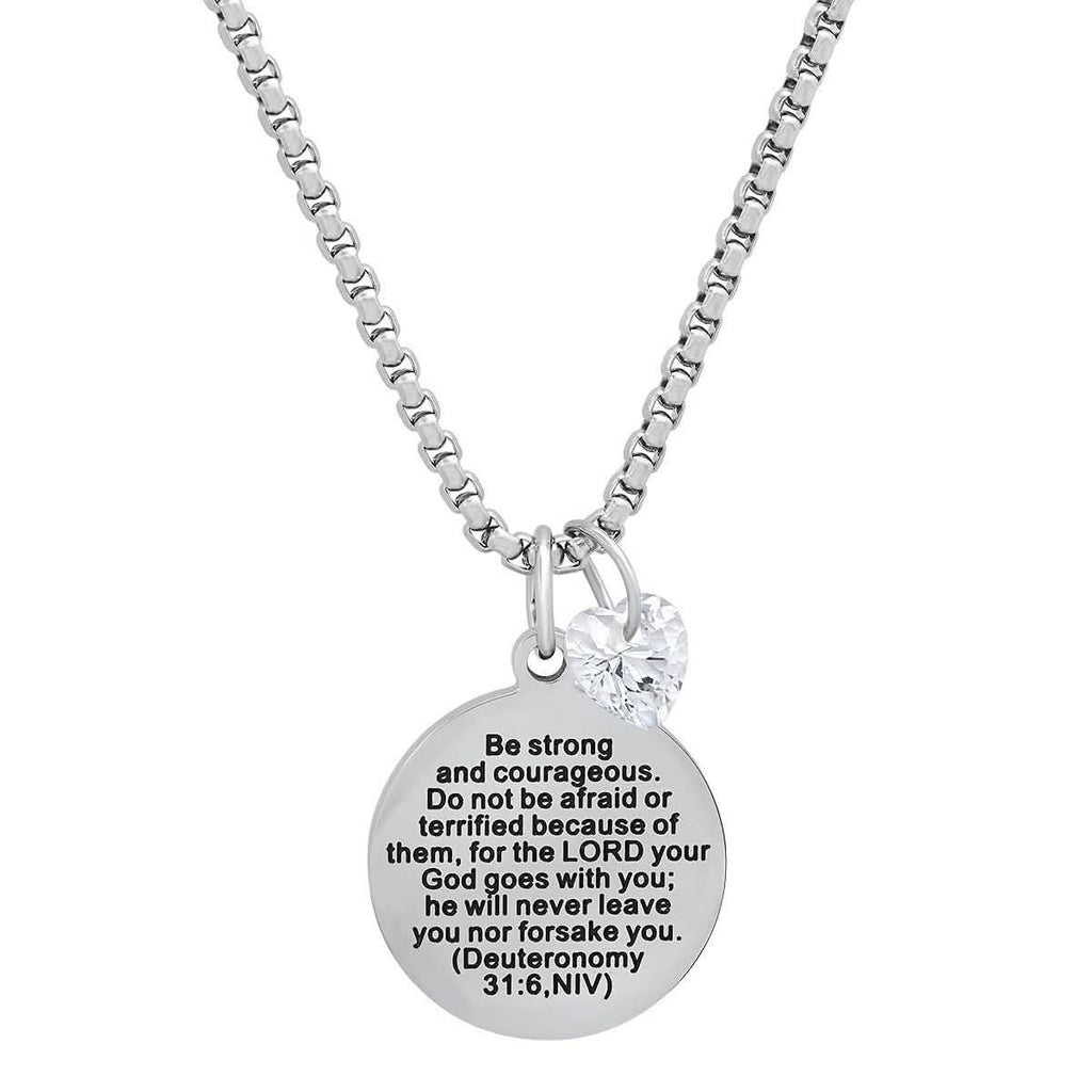 Ladies Stainless Steel Round Pendant Adorned with Heart Shape Swarovski Crystal Charm