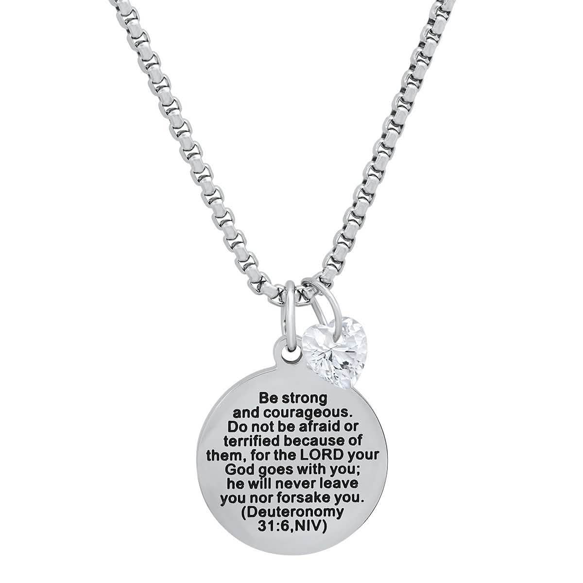 Ladies Stainless Steel Round Pendant Adorned with Heart Shape Swarovski Crystal Charm