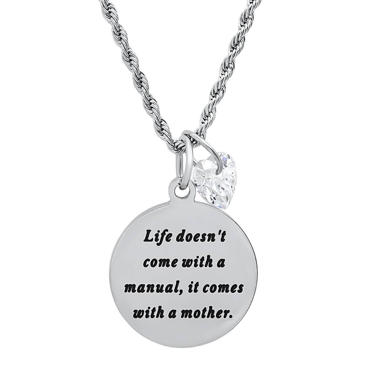 Ladies Stainless Steel Round Pendant Adorned with Heart Shape Swarovski Crystal Charm