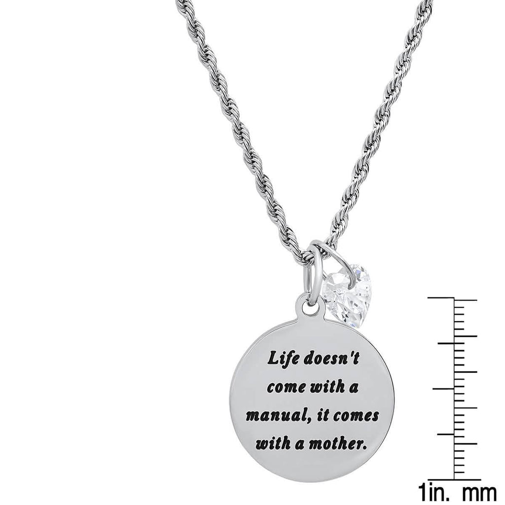 Ladies Stainless Steel Round Pendant Adorned with Heart Shape Swarovski Crystal Charm