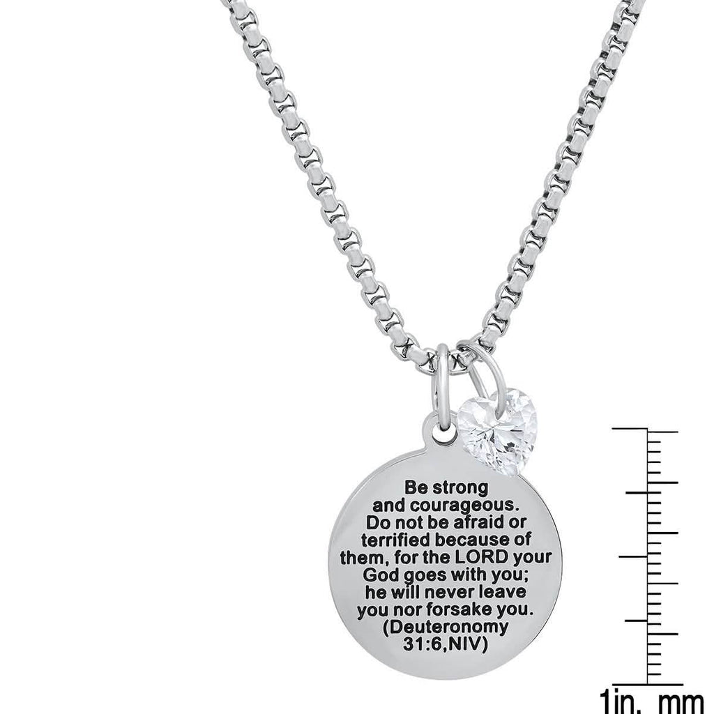 Ladies Stainless Steel Round Pendant Adorned with Heart Shape Swarovski Crystal Charm