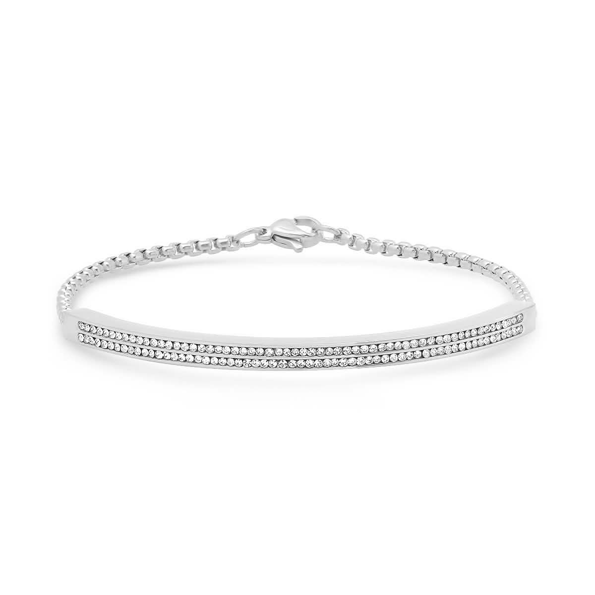 Ladies Stainless Steel Simulated Diamond Channel Setting Bracelet