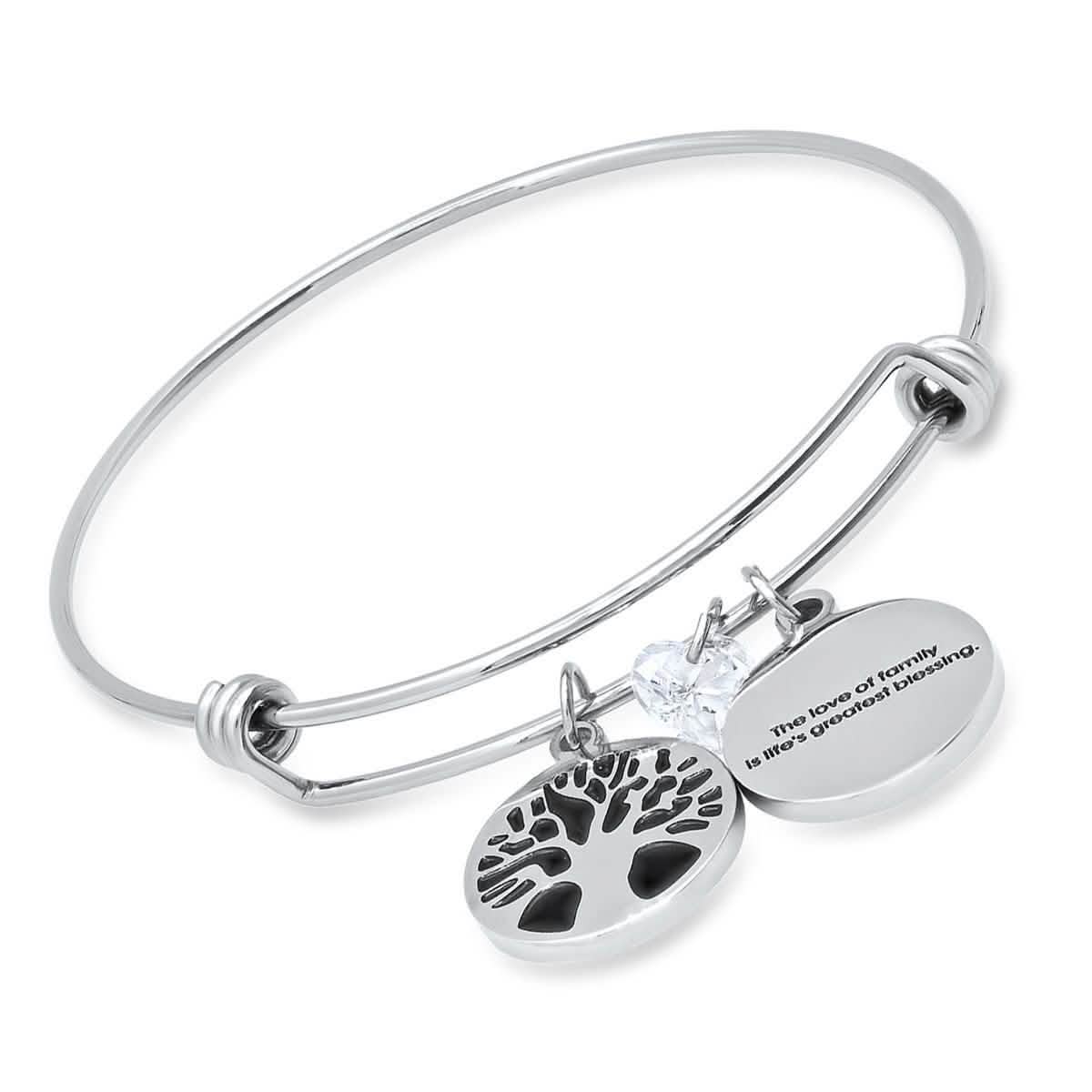Ladies Stainless Steel The Love of Family, Tree of Life and Heart Shape Swarovski Crystal Bangle