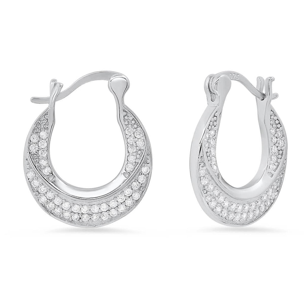 Ladies Sterling Silver And Simulated Diamond Mini Door Knocker Earrings