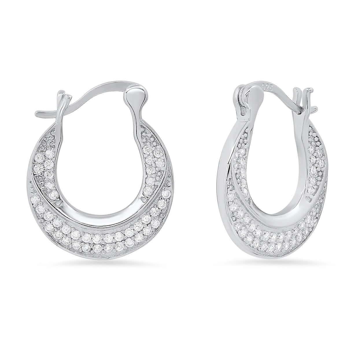 Ladies Sterling Silver And Simulated Diamond Mini Door Knocker Earrings