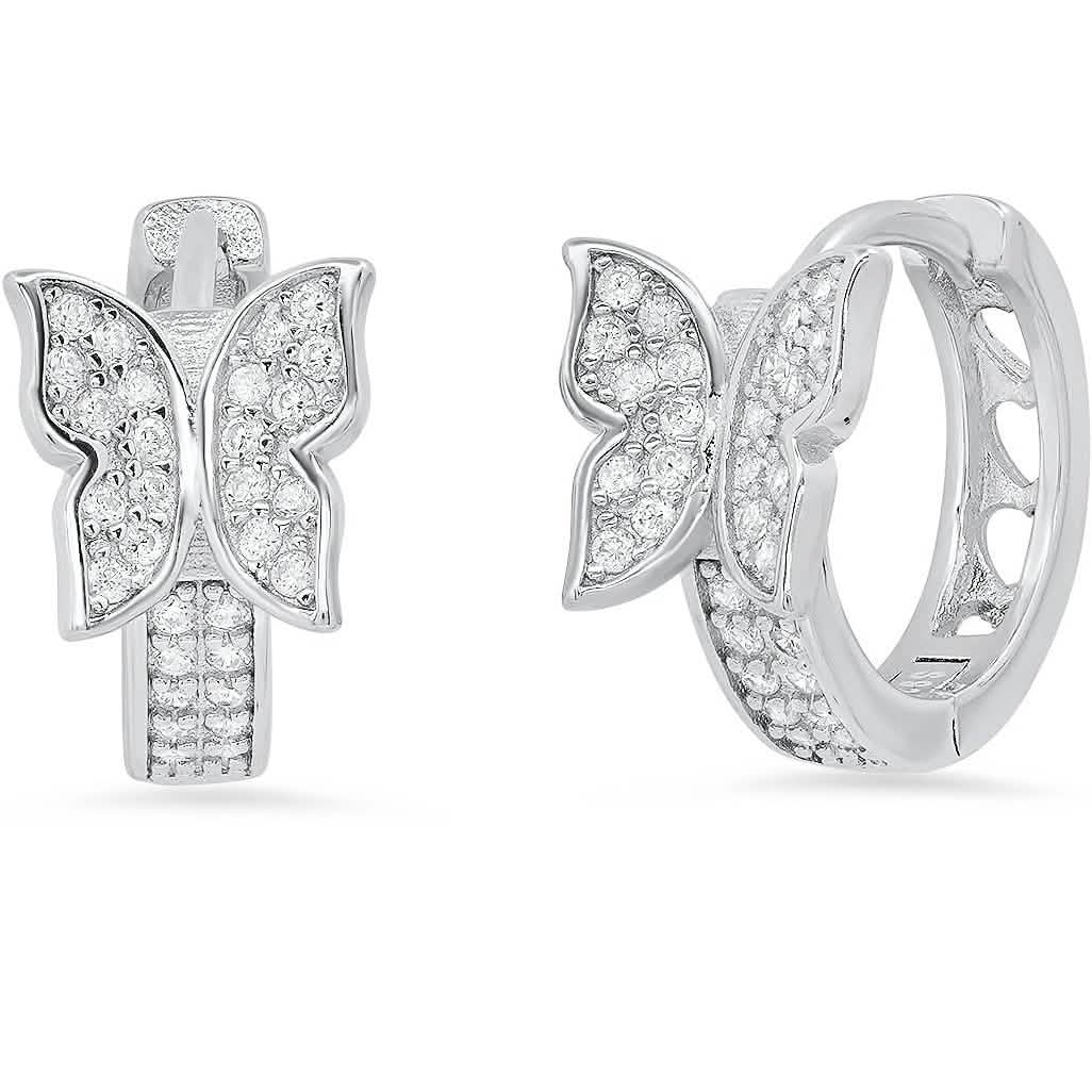 Ladies Sterling Silver and Simulated Diamonds Butterfly Huggie Earrings