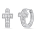 Ladies Sterling Silver and Simulated Diamonds Cross Huggie Earrings