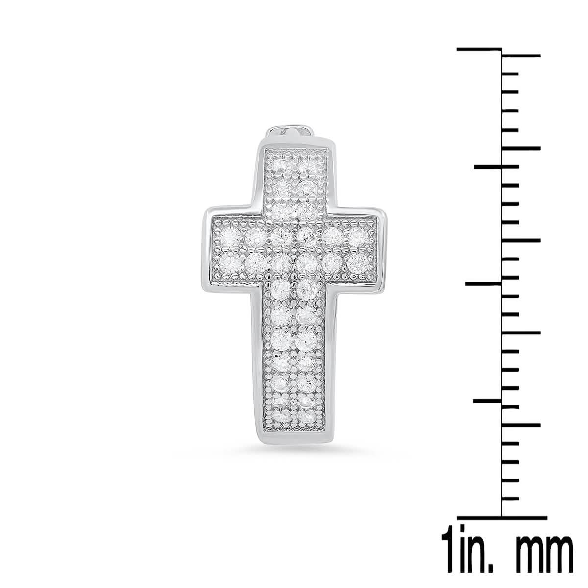 Ladies Sterling Silver and Simulated Diamonds Cross Huggie Earrings