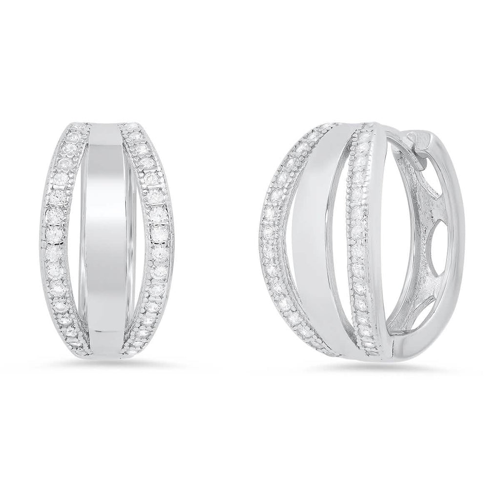 Ladies Sterling Silver And Simulated Diamonds Layered Huggies Earrings