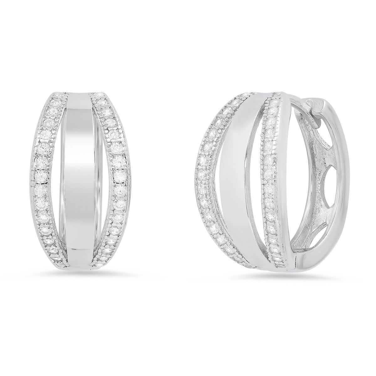 Ladies Sterling Silver And Simulated Diamonds Layered Huggies Earrings