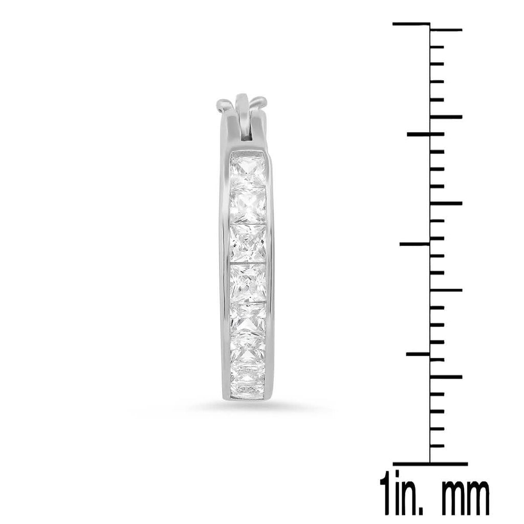 Ladies Sterling Silver and Simulated Diamonds Round Hoop Earrings