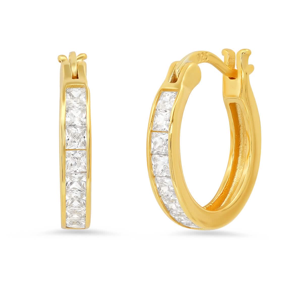 Ladies Sterling Silver and Simulated Diamonds Round Hoop Earrings