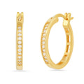 Ladies Sterling Silver and Simulated Diamonds Round Hoops Earrings