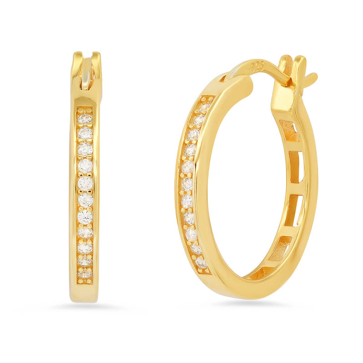 Ladies Sterling Silver and Simulated Diamonds Round Hoops Earrings