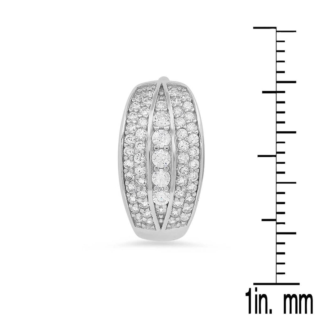 Ladies Sterling Silver And Simulated Diamonds Round Huggies Earrings