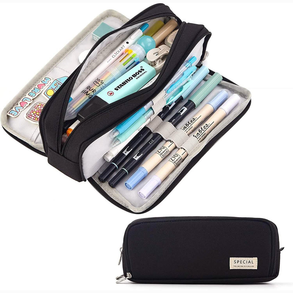 Large Capacity 3 Compartment Pouch Pencil Case