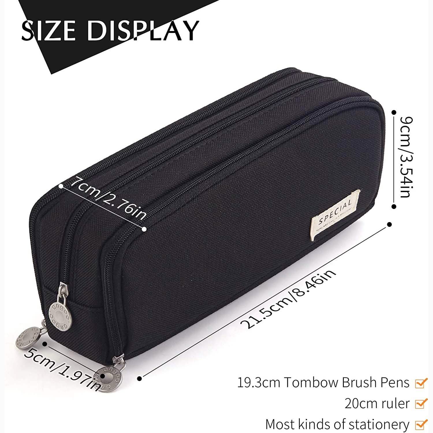 Large Capacity 3 Compartment Pouch Pencil Case