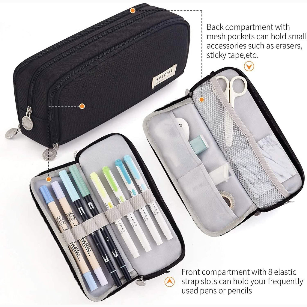 Large Capacity 3 Compartment Pouch Pencil Case