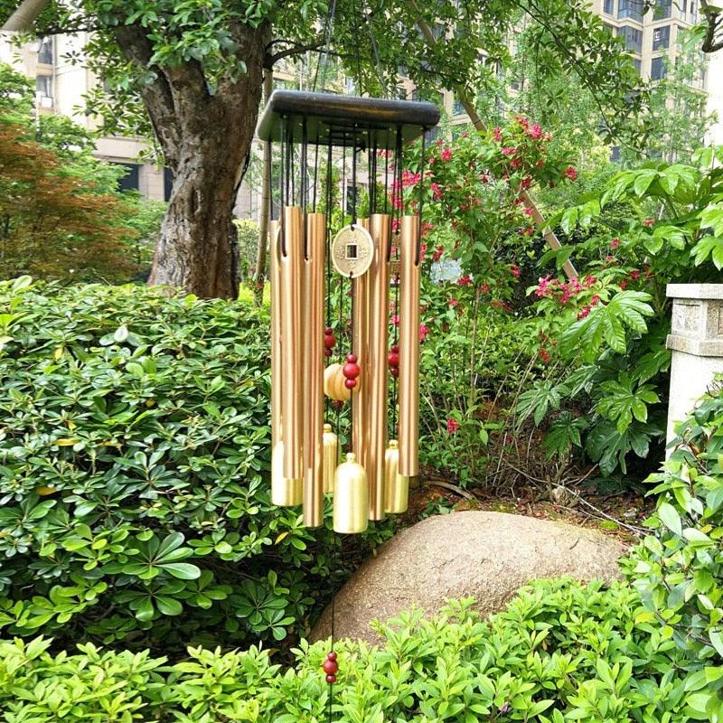 Large Copper Money Pendant Wind Chime Tubes Bells Copper Metal Pipe Chime Large Wind Chimes Bells Tubes Pendant Balcony Outdoor Yard Garden Home Decoration