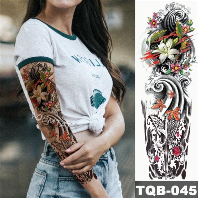 Large Tattoo Sleeve Arm Waterproof Temporary Sticker Tiger Fox For Arm Luxury Colorful Design