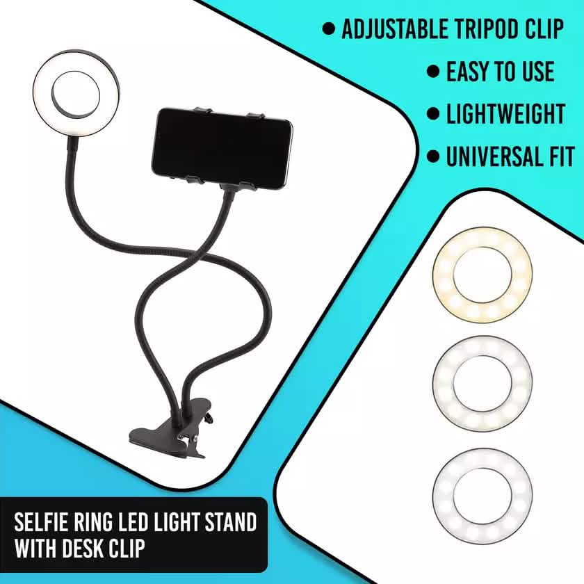 LAX Selfie Ring LED Light Stand with Desk Clip