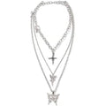 Layered Butterfly Cross Angel Pendant Necklace