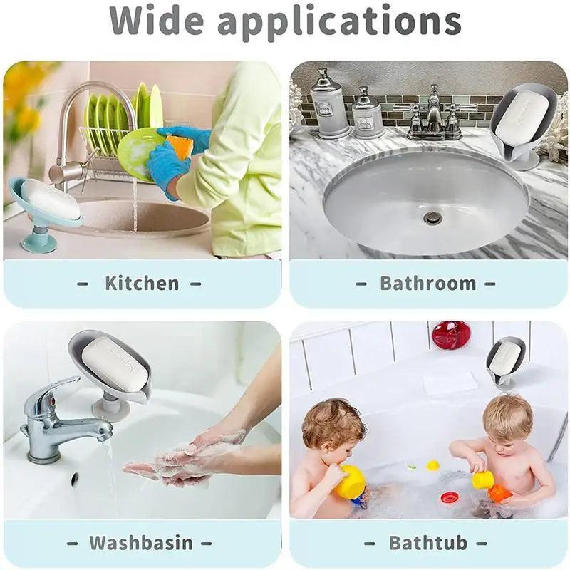 Leaf Shape Soap Box Drain Soap Holder Box Kichen Bathroom Accessories Toilet Laundry Soap Box Bathroom Supplies Tray Gadgets Soap Holder Leaf-Shape Self Draining Soap Dish Holder Not Punched Easy Clean Bar Soap Holder With Suction Cup Soap Dish