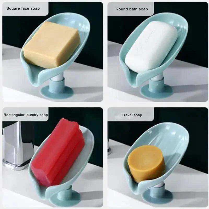 Leaf Shaped Soap Dish Holder Suction Cup Soap Dish For Bathroom Shower Soap Box Sponge Soap Holder Storage Tray Soap container Soap Dish Holder Lotus Leaf Shape With Suction Cup Drain Detachable Soap Box Not Punched Toilet Bath Drain Shelf Storage