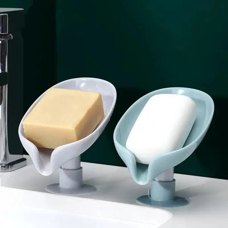 Leaf Shaped Soap Dish Holder Suction Cup Soap Dish For Bathroom Shower Soap Box Sponge Soap Holder Storage Tray Soap container Soap Dish Holder Lotus Leaf Shape With Suction Cup Drain Detachable Soap Box Not Punched Toilet Bath Drain Shelf Storage