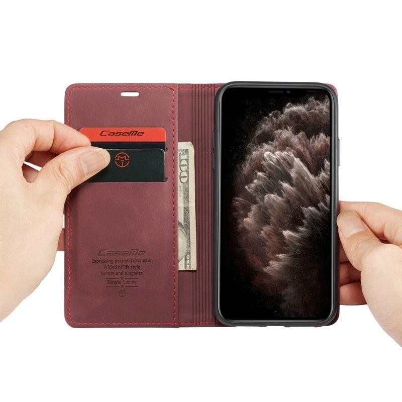 Leather Case For iPhone 14 13 11 12 Mini Pro XS XR Max Luxury Magnetic Flip Phone Case For iPhone Business Classic Wallet Cover Leather Magnetic Flip Back Stand Case/Cover
