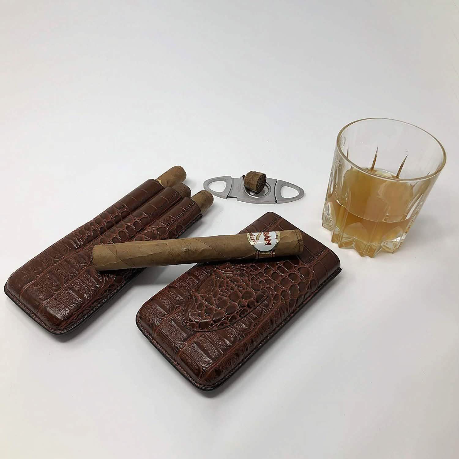 Leather Cigar Case by Mulling Room with Stainless Steel Cutter