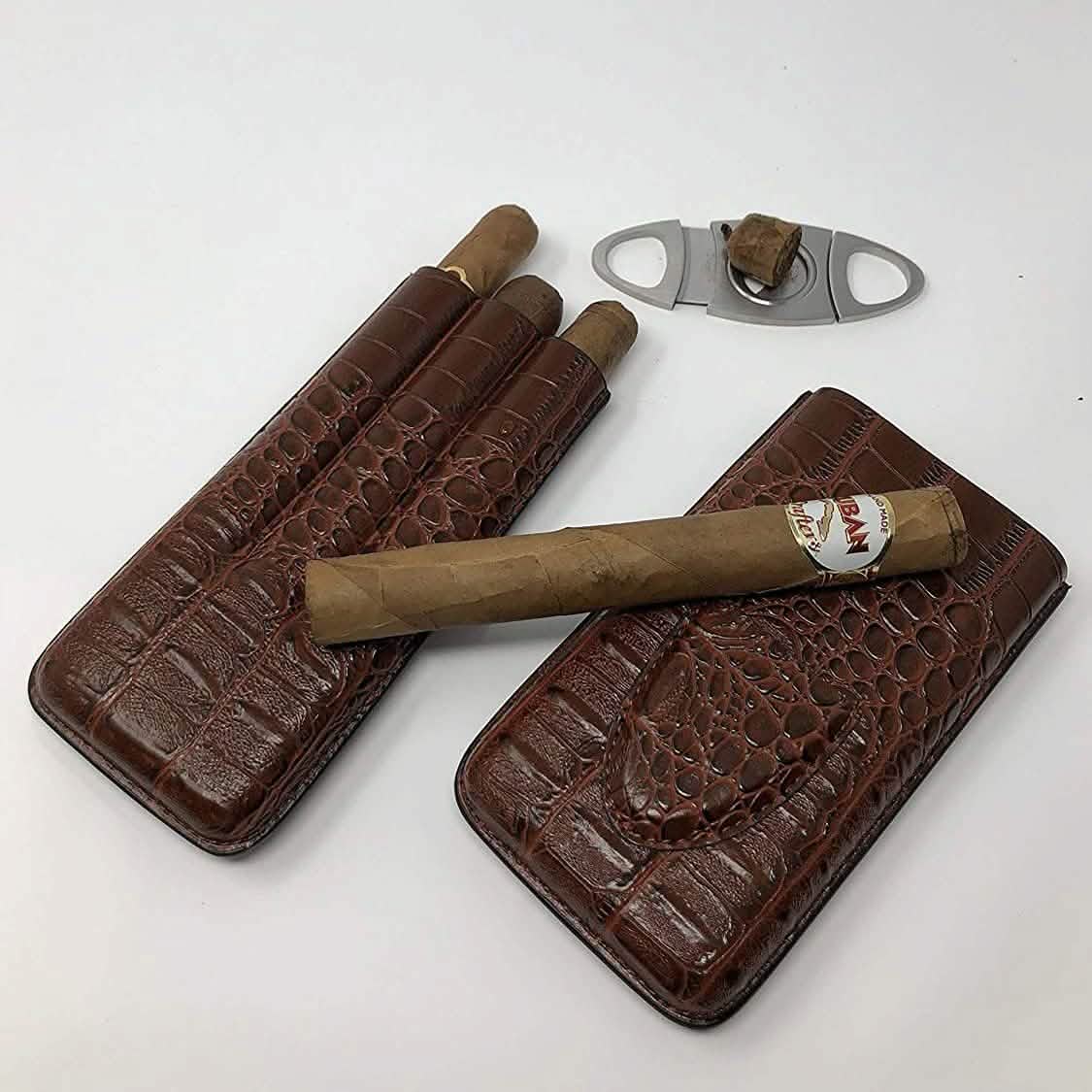 Leather Cigar Case by Mulling Room with Stainless Steel Cutter