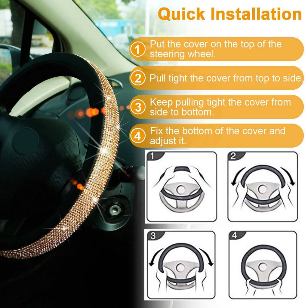 Leather Diamond Rhinestone Car SUV Steer Protector