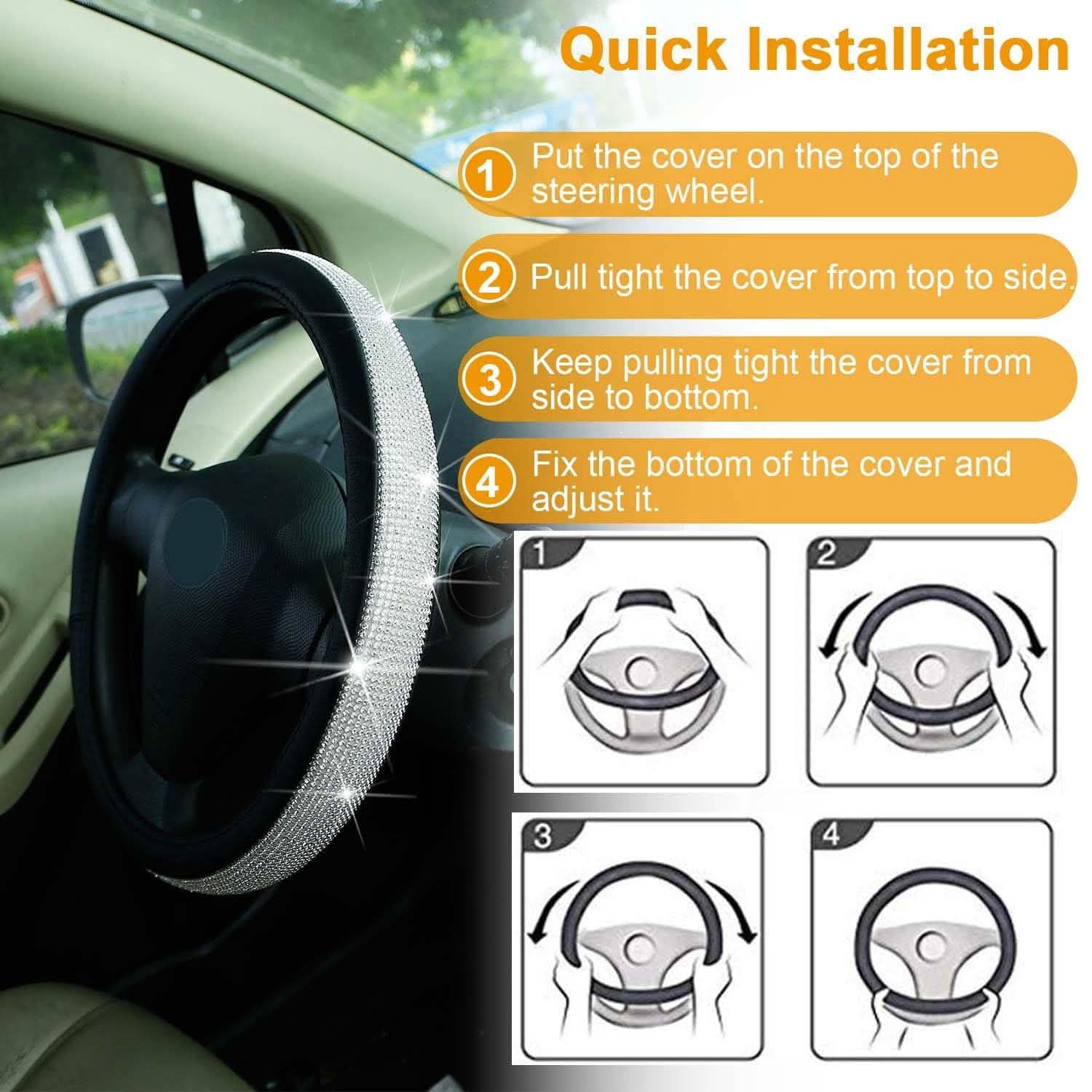 Leather Diamond Rhinestone Car SUV Steer Protector