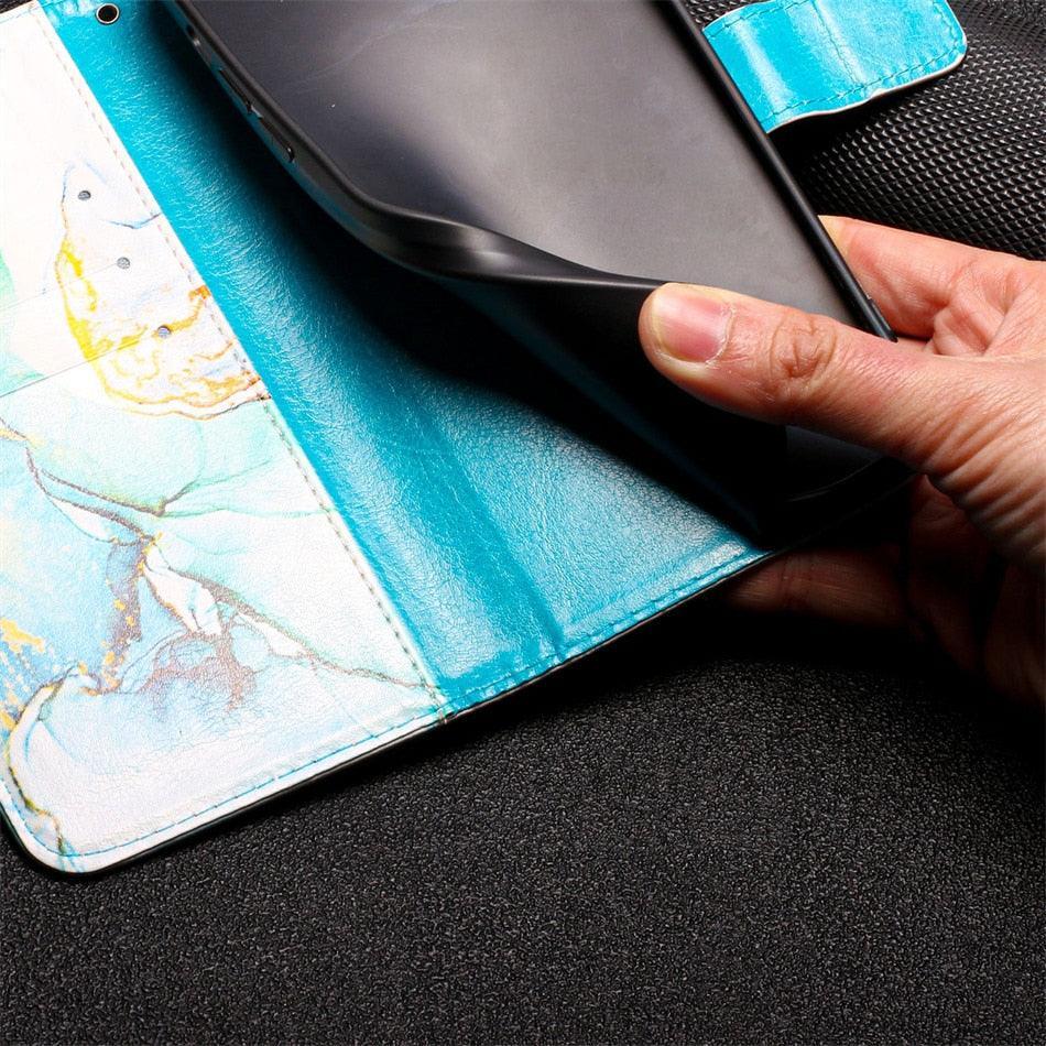 Leather Flip Phone Case For iPhone 14 13 12 Mini 11 Pro XS Max Cute Card Slot Wallet Cover Marble Pattern PU Leather Shockproof Flip Wallet Case with Stand Magnetic Money Pouch Silicone Bumper Phone Case
