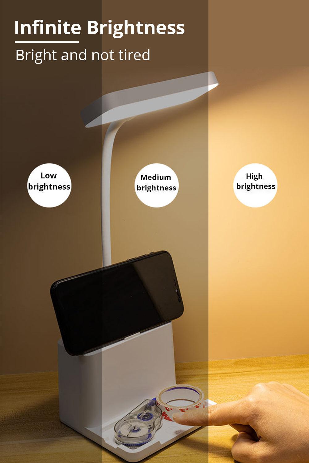 LED Desk Lamp with Penholder Eye Protection Reading Desk Lamp Rechargeable Flexible Gooseneck Bedside Lamp Indoor Lighting Decorative Table Lamp Cute Study Lamps for Bedroom Décor