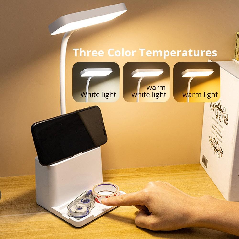 LED Desk Lamp with Penholder Eye Protection Reading Desk Lamp Rechargeable Flexible Gooseneck Bedside Lamp Indoor Lighting Decorative Table Lamp Cute Study Lamps for Bedroom Décor