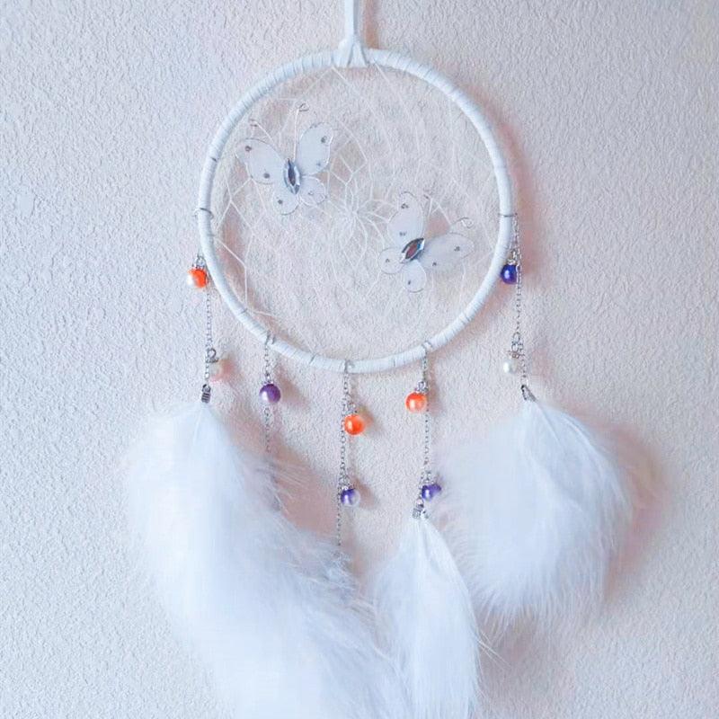 LED Dream Catcher Lamp Flying Wind Chimes Lighting Dream-catcher Handmade Ornaments Traditional Gifts Feather Pendant Romantic Creative Wall Hanging Home Wall Decoration Ornament Craft Native American Style