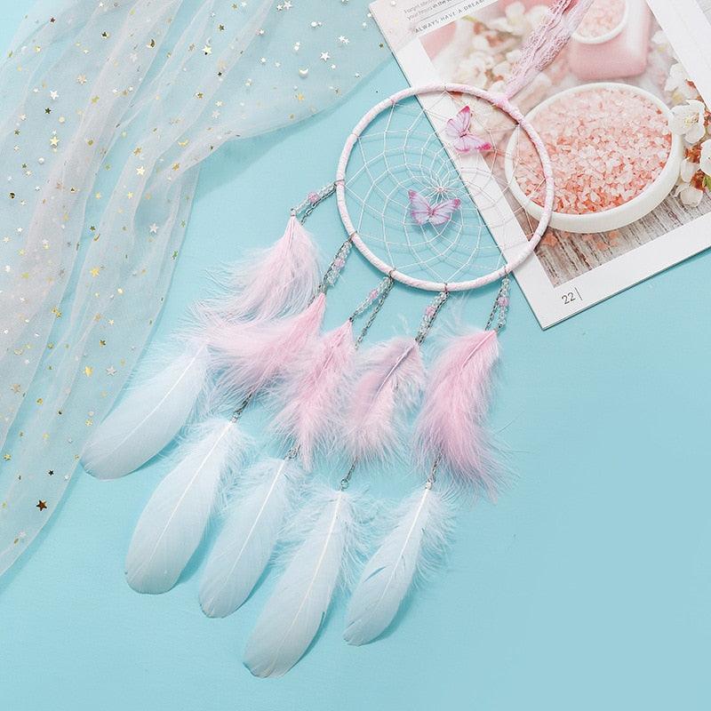 LED Dream Catcher Lamp Flying Wind Chimes Lighting Dream-catcher Handmade Ornaments Traditional Gifts Feather Pendant Romantic Creative Wall Hanging Home Wall Decoration Ornament Craft Native American Style