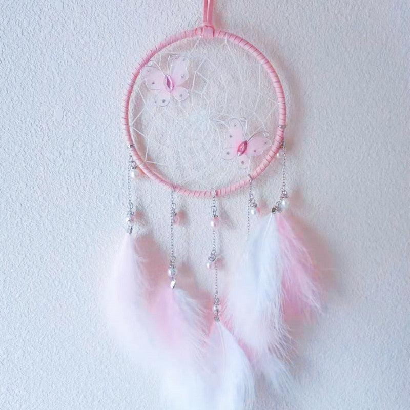 LED Dream Catcher Lamp Flying Wind Chimes Lighting Dream-catcher Handmade Ornaments Traditional Gifts Feather Pendant Romantic Creative Wall Hanging Home Wall Decoration Ornament Craft Native American Style