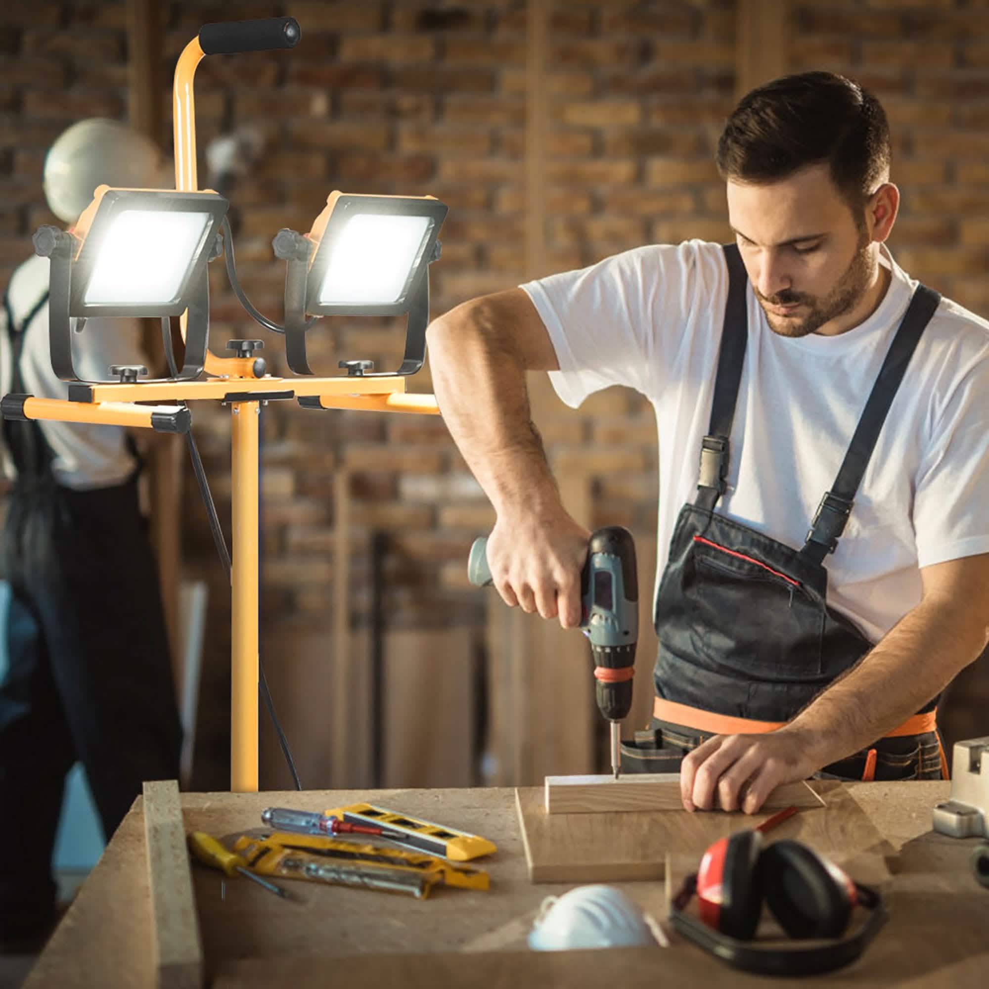 LED Dual-Head Work Light with Adjustable Tripod Stand