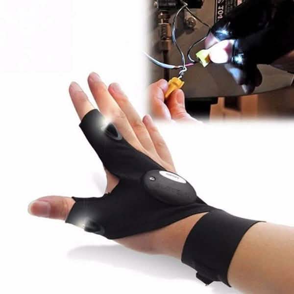 LED Flashlight Magic Strap Fingerless Gloves with 2 LED Light