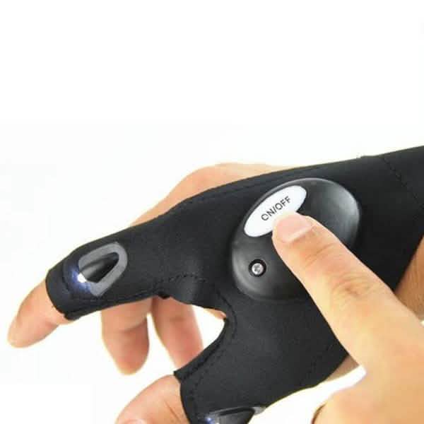 LED Flashlight Magic Strap Fingerless Gloves with 2 LED Light