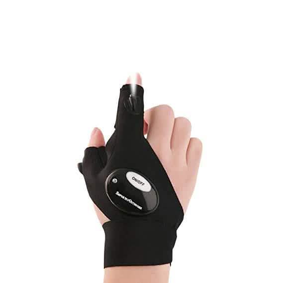 LED Flashlight Magic Strap Fingerless Gloves with 2 LED Light