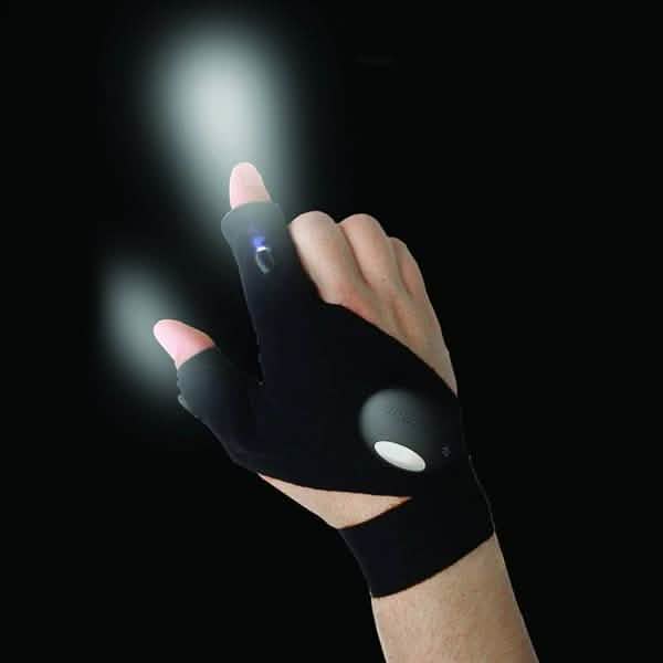 LED Flashlight Magic Strap Fingerless Gloves with 2 LED Light